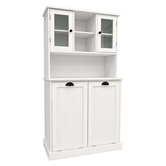 Tall Tilt-Out Laundry Cabinet with 2 Compartments and Adjustable Shelves