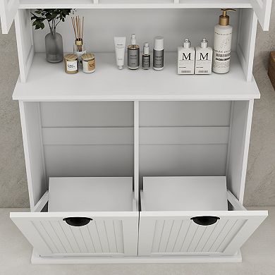 Tall Tilt-Out Laundry Cabinet with 2 Compartments and Adjustable Shelves