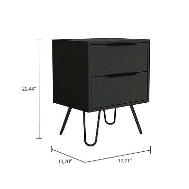 Begonia 2 Nightstand, Hairpin Legs, Two Drawers