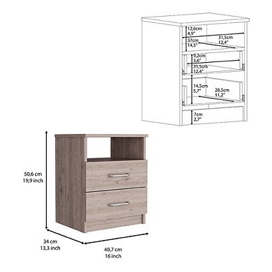 Salento Nightstand, Two Drawers, One Shelf, Superior Top