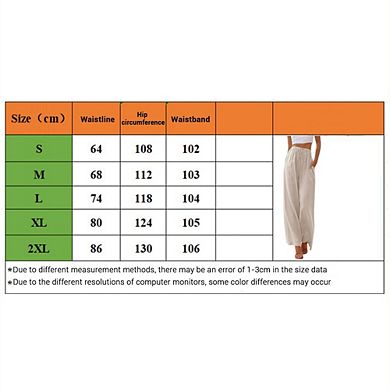 Womens Wide Leg Elastic Waist Drawstring Lightweight Side Pockets Relaxed Casual Pants