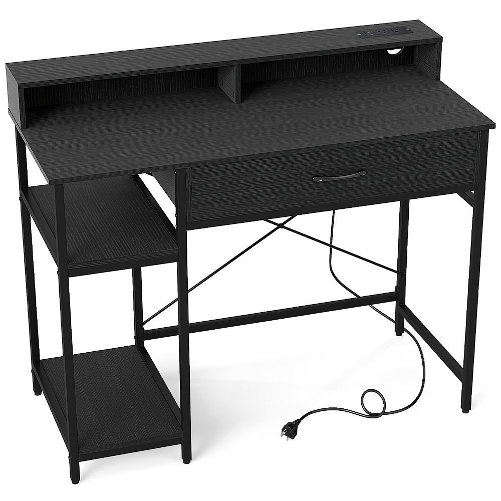 Gymax 42'' Computer Desk w/Power Outlets Hutch Drawer & 2 Open Shelves ...