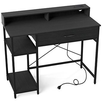 Gymax 42'' Computer Desk w/Power Outlets Hutch Drawer & 2 Open Shelves for Office