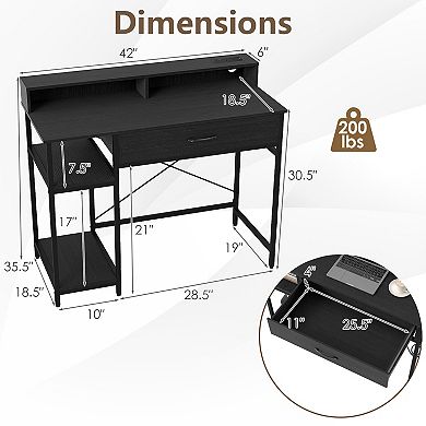 Gymax 42'' Computer Desk w/Power Outlets Hutch Drawer & 2 Open Shelves for Office