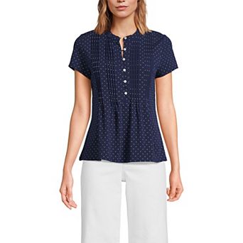Women's Tall Lands' End Lightweight Jersey Button Pintuck Top
