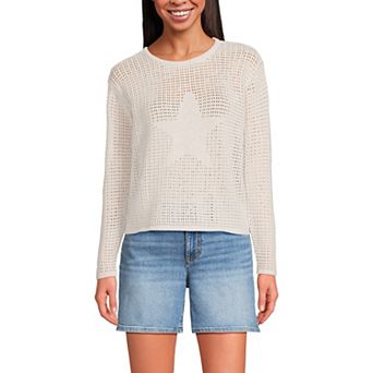 Women's Lands' End Cotton Viscose Mesh Jacquard Crew Neck Sweater