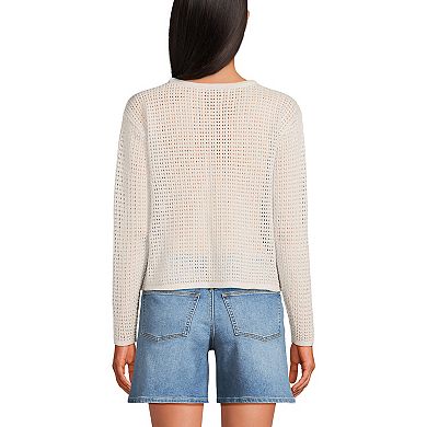 Women's Lands' End Cotton Viscose Mesh Jacquard Crew Neck Sweater