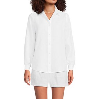 Women's Lands' End Long Sleeve Linen Feminine Shirt