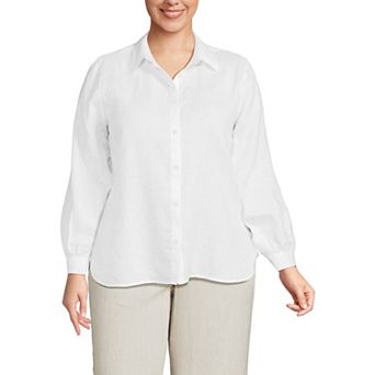 Plus Size Lands' End Long Sleeve Linen Feminine Shirt