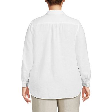 Plus Size Lands' End Long Sleeve Linen Feminine Shirt