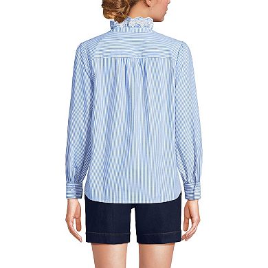Women's Lands' End Poplin Ruffle Button Front Shirt
