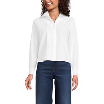 Women's Lands' End Boxy Cropped No Iron Pintuck Shirt