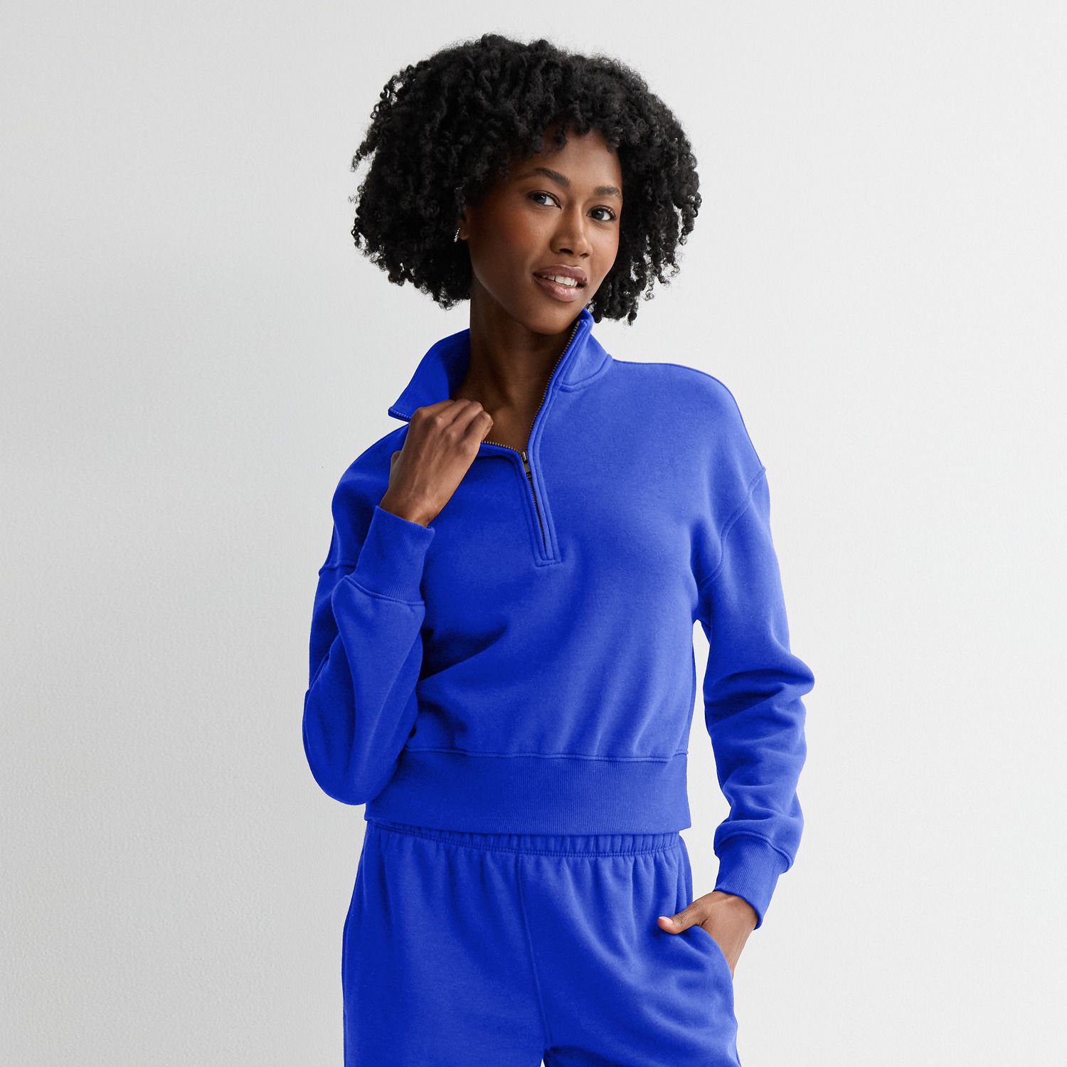 Женские толстовки Juniors' SO® Cropped Quarter-Zip Fleece, цвет: Barrett Bay — фото 1