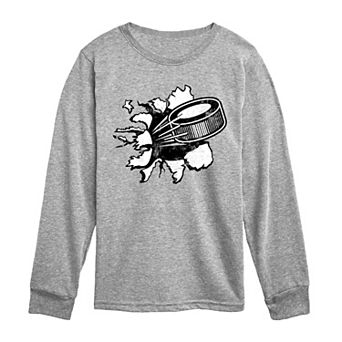 Boys 8-20 Hockey Puck Tear Long Sleeve Graphic Tee