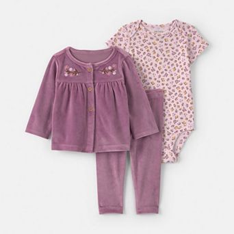 Baby Girl Carter's 3 pc Floral Velvety Cardigan, Pants & Bodysuit Set