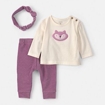 Baby Girl Carter’s 3 pc Fox Long Sleeve Top, Pants & Headband Set
