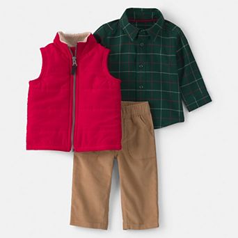 Baby Boys Carter’s 3 pc Long Sleeve Plaid Shirt, Vest & Pants Set