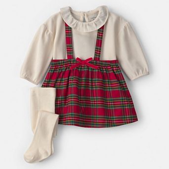 Baby Girls Carter’s 3 pc Holiday Long-Sleeve Sweater Dress, Overalls, & Tights Set