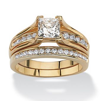 PalmBeach Jewelry 1.88 TCW Princess-Cut Cubic Zirconia Gold-Plated Wedding Band Set