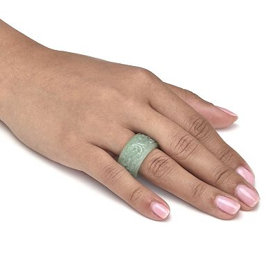 PalmBeach Jewelry Genuine Green Jade Flower Eternity Band