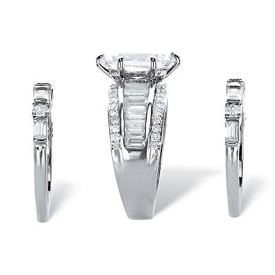 PalmBeach Jewelry 5.38 Cttw. Round Cubic Zirconia Platinum-plated Silver 3-Piece Wedding Ring Set