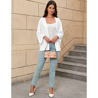 Women's Three-quarter sleeves Draped Open Front Casual Loose Lightweight Cardigans