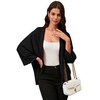 Women's Three-quarter sleeves Draped Open Front Casual Loose Lightweight Cardigans