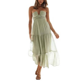 Women Long Dress Off-shoulder Strap Dress Casual Backless Sleeveless Flowy Maxi Dress