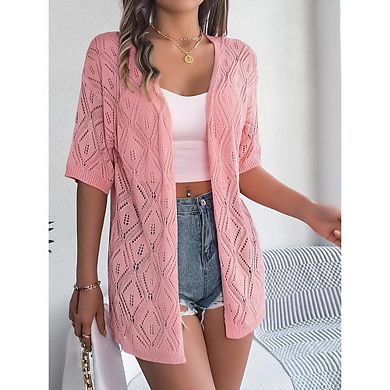 Women's Lightweight Cardigans Short Sleeve Knit Crochet Coverups Boho Beach Vacation Clothes