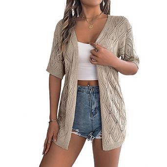 Women's Lightweight Cardigans Short Sleeve Knit Crochet Coverups Boho Beach Vacation Clothes