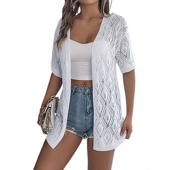 Women's Lightweight Cardigans Short Sleeve Knit Crochet Coverups Boho Beach Vacation Clothes