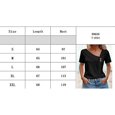 Women Trendy Casual Boho Short Sleeve Shirts Asymmetric Neckline Pullover Button Blouses Tshirts
