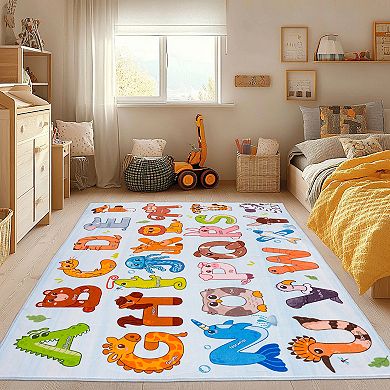 Kids ABC Educational Area Rug, Soft Floor Mat for Boys Girls Kindergarten