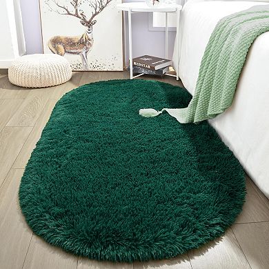 Fluffy Oval Area Rug 2.6x5.3 Ft, Soft Plush Non-Slip Shag Rug for Bedroom