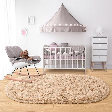 Fluffy Oval Area Rug 2.6x5.3 Ft, Soft Plush Non-Slip Shag Rug for Bedroom