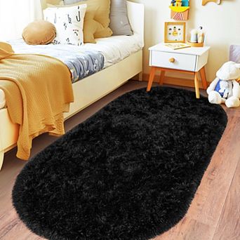Fluffy Oval Area Rug 2.6x5.3 Ft, Soft Plush Non-Slip Shag Rug for Bedroom