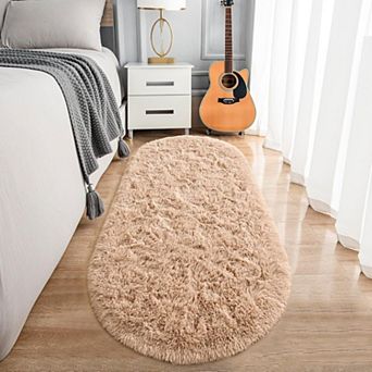Fluffy Oval Area Rug 2.6x5.3 Ft, Soft Plush Non-Slip Shag Rug for Bedroom