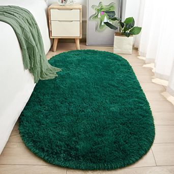 Fluffy Oval Area Rug 2.6x5.3 Ft, Soft Plush Non-Slip Shag Rug for Bedroom