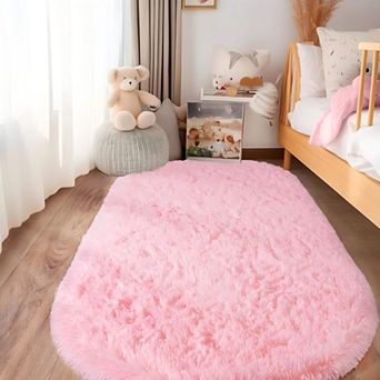 Fluffy Oval Area Rug 2.6x5.3 Ft, Soft Plush Non-Slip Shag Rug for Bedroom
