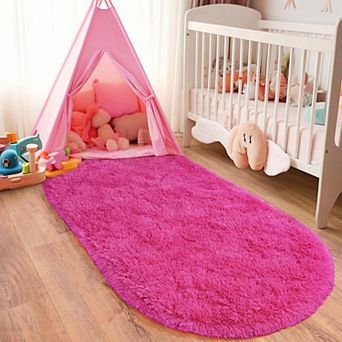 Fluffy Oval Area Rug 2.6x5.3 Ft, Soft Plush Non-Slip Shag Rug for Bedroom