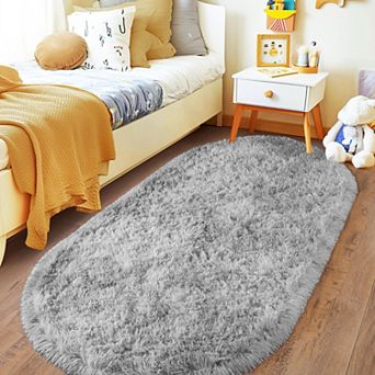 Fluffy Oval Area Rug 2.6x5.3 Ft, Soft Plush Non-Slip Shag Rug for Bedroom