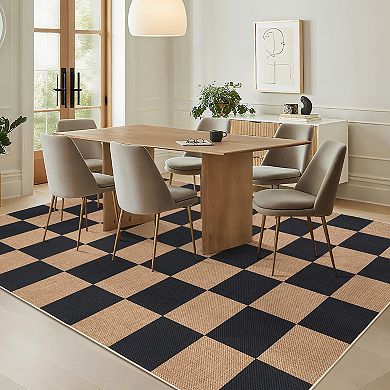 FairOnly Checkerboard Area Rug Bold Geometric Washable Non Slip Rug for Modern Home Interiors Decor