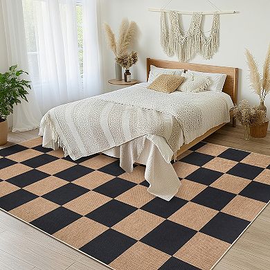 FairOnly Checkerboard Area Rug Bold Geometric Washable Non Slip Rug for Modern Home Interiors Decor