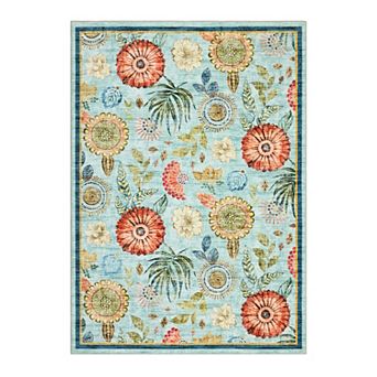 FairOnly Modern Flower Print Area Rug Non Slip Machine Washable Floor Cover for Bedroom Dining Room