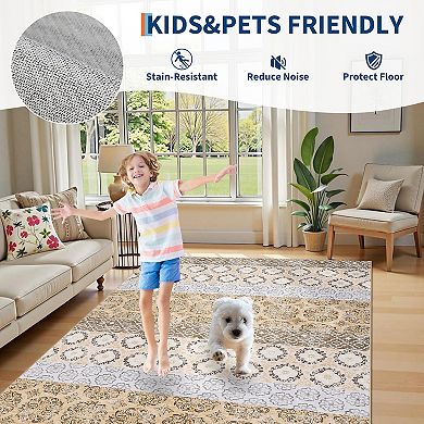 FairOnly Boho Style Area Rug Machine Washable Non Slip Non Shedding Low Pile Rug for Living Room
