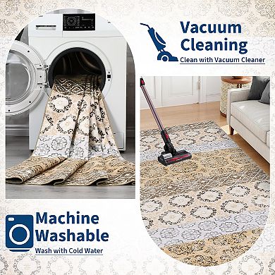 FairOnly Boho Style Area Rug Machine Washable Non Slip Non Shedding Low Pile Rug for Living Room