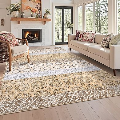FairOnly Boho Style Area Rug Machine Washable Non Slip Non Shedding Low Pile Rug for Living Room