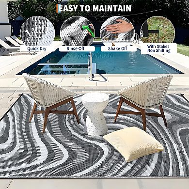 Garvee Washable Modern Abstract Reversible Outdoor Rug for RV Patio & Pool