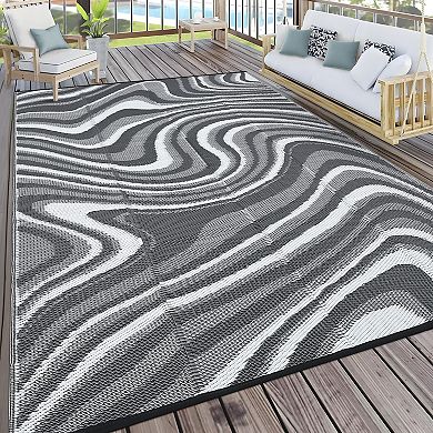 Garvee Washable Modern Abstract Reversible Outdoor Rug for RV Patio & Pool