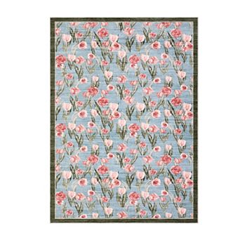 Garvee Tulip Area Rug for Bedroom Non Slip Low Pile Machine Washable Floral Rug for Modern Homes
